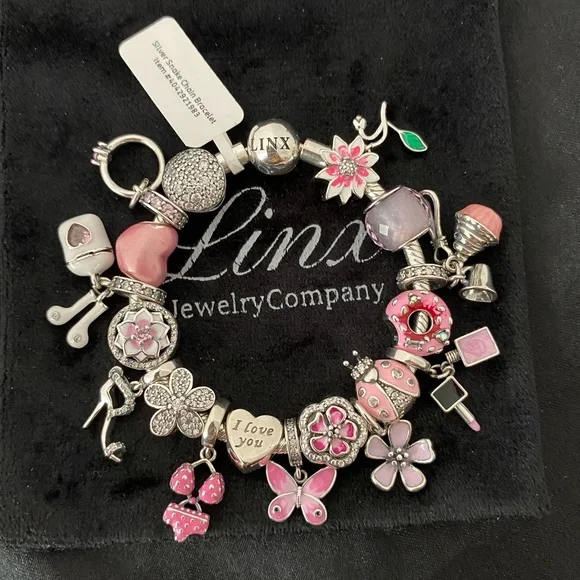 Linx Snake Chain Bracelet with Pink Themed Charms